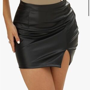 Women’s faux leather high waist skirt with slit